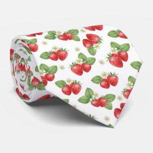 Watercolor Strawberry Fruit and Blossom  Tie