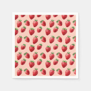 Watercolor Strawberry Fruit Pattern Pastel Pink Napkin