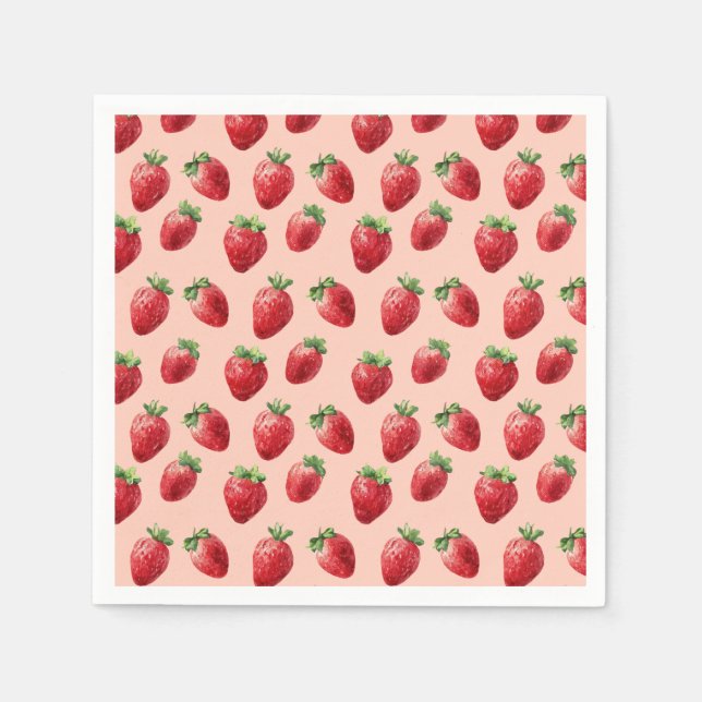 Watercolor Strawberry Fruit Pattern Pastel Pink  Napkin (Front)