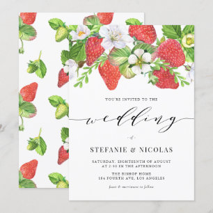 Watercolor Strawberry Garland Botanical Wedding Invitation