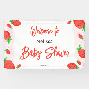 Watercolor Strawberry Girl Baby Shower  Banner