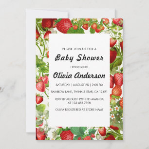 Watercolor Strawberry Girl Baby Shower Invitation