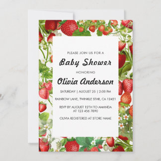 Watercolor Strawberry Girl Baby Shower  Invitation