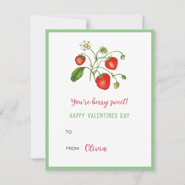 Watercolor strawberry Happy Valentines day Mini Card (Front)