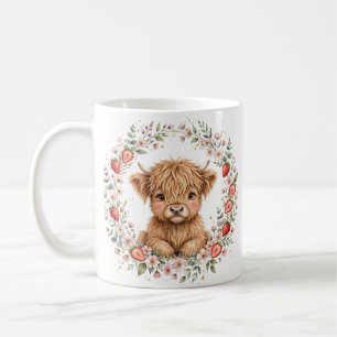 Watercolor Strawberry Highland Cow Farmhouse Coffee Mug
