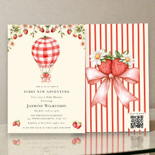 Watercolor Strawberry Hot Air Balloon Baby Shower Invitation