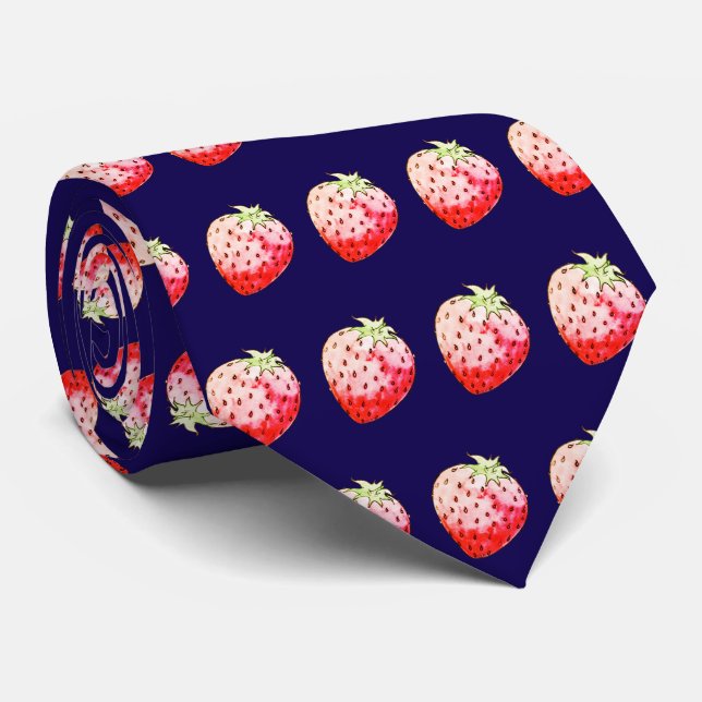 watercolor strawberry in navy tie (Rolled)
