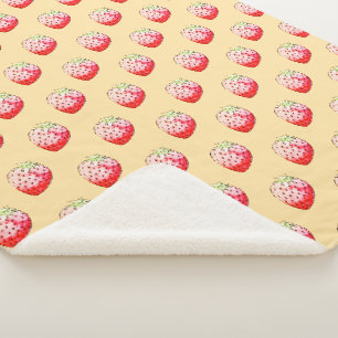watercolor strawberry in yellow sherpa blanket