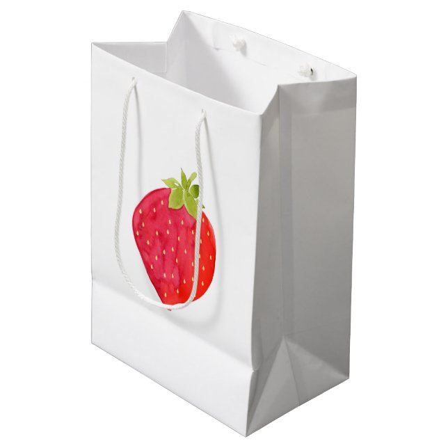 Watercolor Strawberry Medium Gift Bag (Front Angled)