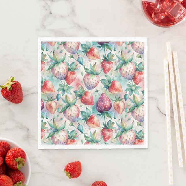 Watercolor Strawberry Napkin (Insitu)