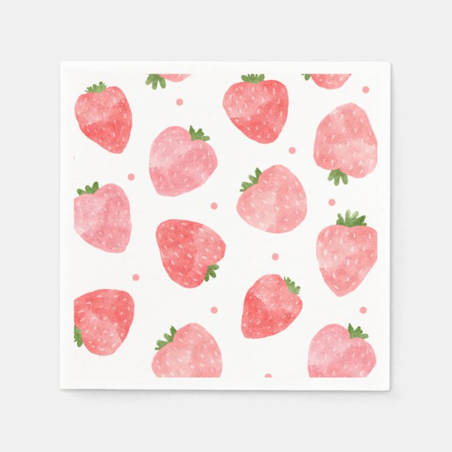 Watercolor Strawberry Napkins | Strawberry Napkins (Front)
