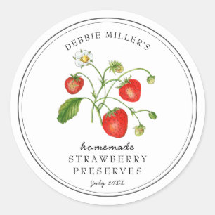 Watercolor Strawberry on white jam jar  Classic Round Sticker