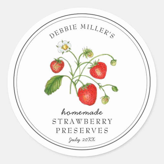 Watercolor Strawberry on white jam jar  Classic Round Sticker (Front)