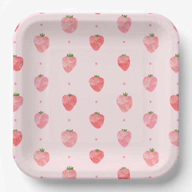 Watercolor Strawberry Paper Plates (Front)