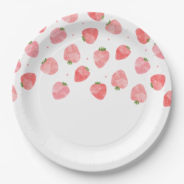 Watercolor Strawberry Paper Plates (Front)