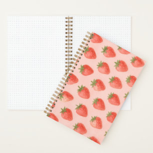 Watercolor Strawberry Pattern Blush Pink Whimsical Notebook