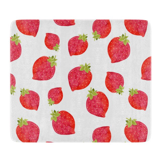 Watercolor Strawberry Pattern Cutting Board (Front)