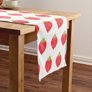 Watercolor Strawberry Pattern Short Table Runner