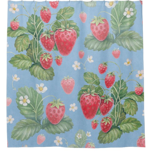 Watercolor strawberry pattern shower curtain (Front)