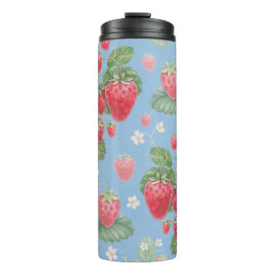 Watercolor strawberry pattern thermal tumbler
