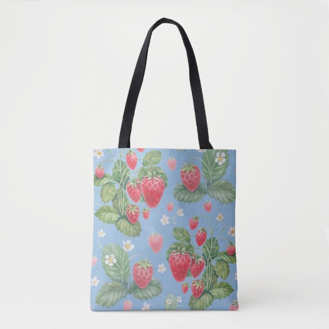 Watercolor strawberry pattern tote bag (Front)