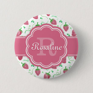 Watercolor Strawberry Pattern with Monogram 6 Cm Round Badge