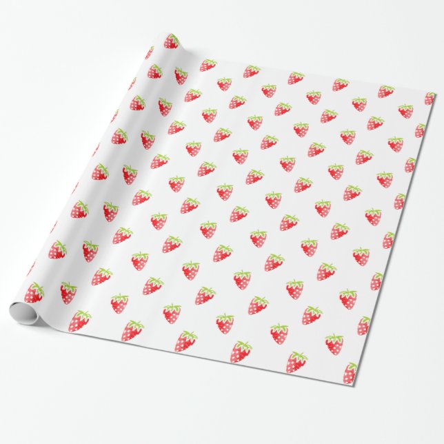 Watercolor Strawberry Pattern Wrapping Paper (Unrolled)