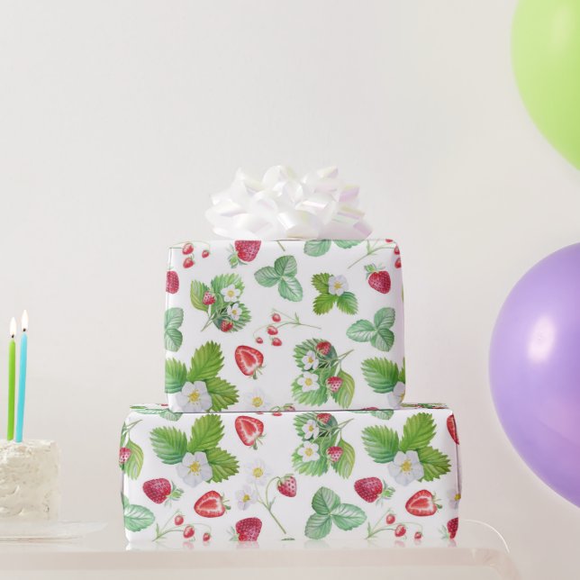 Watercolor Strawberry Pattern Wrapping Paper (Party Gifts)