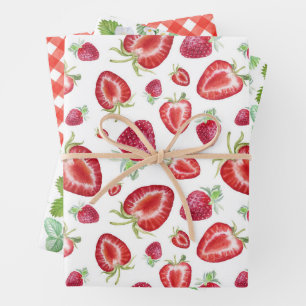 Watercolor Strawberry Pattern Wrapping Paper Sheet