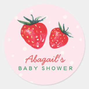 Watercolor Strawberry Personalised Baby Shower Classic Round Sticker