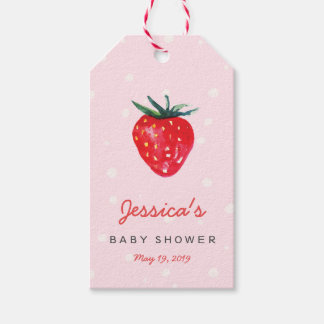 Watercolor Strawberry Personalised Baby Shower Gift Tags