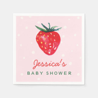 Watercolor Strawberry Personalised Baby Shower Napkin