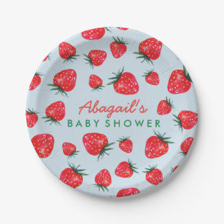 Watercolor Strawberry Personalised Baby Shower Paper Plate