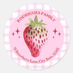 Watercolor Strawberry Pink and Red Return Address Classic Round Sticker
