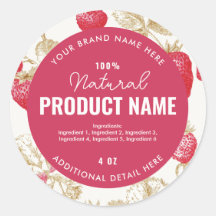 Watercolor Strawberry Product Round Label