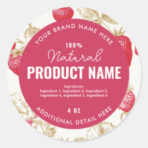 Watercolor Strawberry Product Round Label