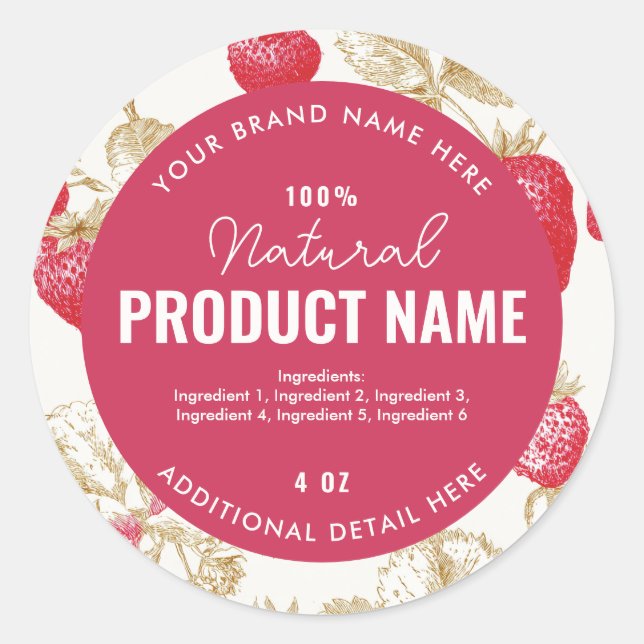 Watercolor Strawberry Product Round Label (Front)