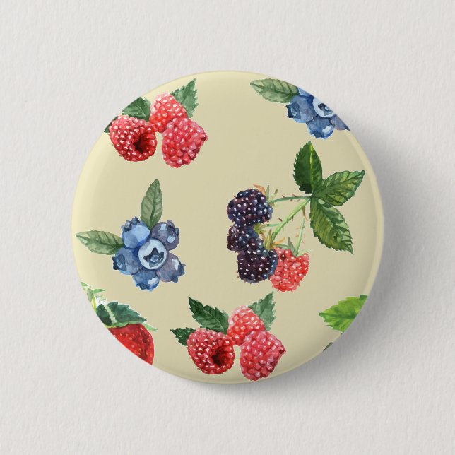 Watercolor Strawberry Raspberry Currant Pattern 6 Cm Round Badge (Front)