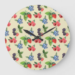 Watercolor Strawberry Raspberry Currant Pattern Large Clock