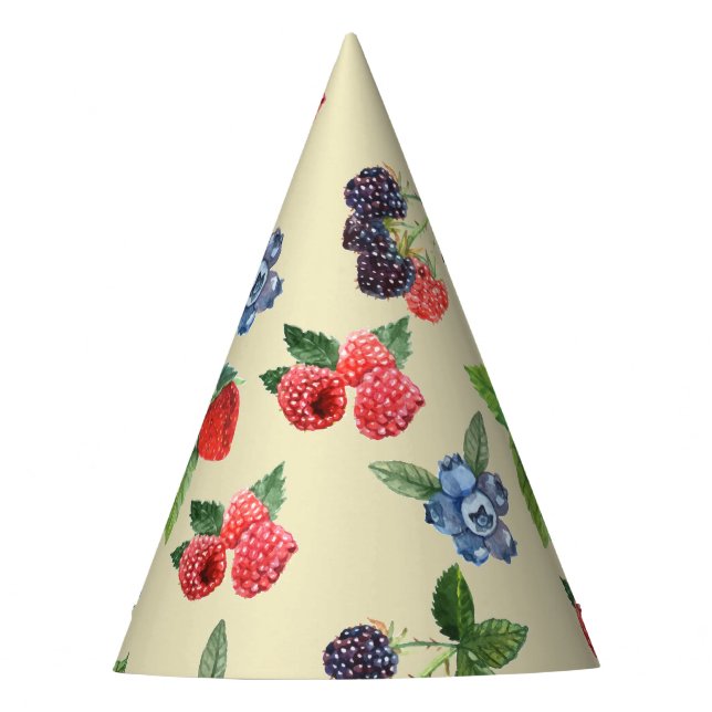 Watercolor Strawberry Raspberry Currant Pattern Party Hat (Front)