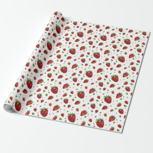 Watercolor Strawberry Red Hearts Birthday  Wrapping Paper