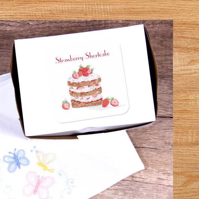 Watercolor Strawberry Shortcake Square Sticker (Creator Uploaded)