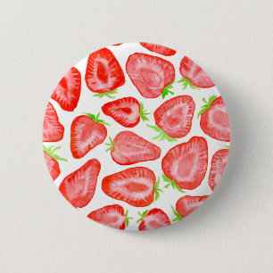 Watercolor strawberry slices pattern 6 cm round badge