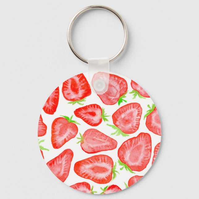 Watercolor strawberry slices pattern key ring (Front)