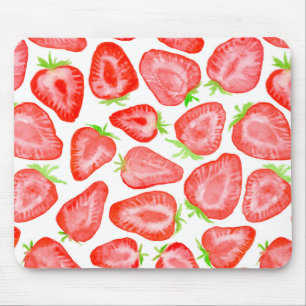 Watercolor strawberry slices pattern mouse mat