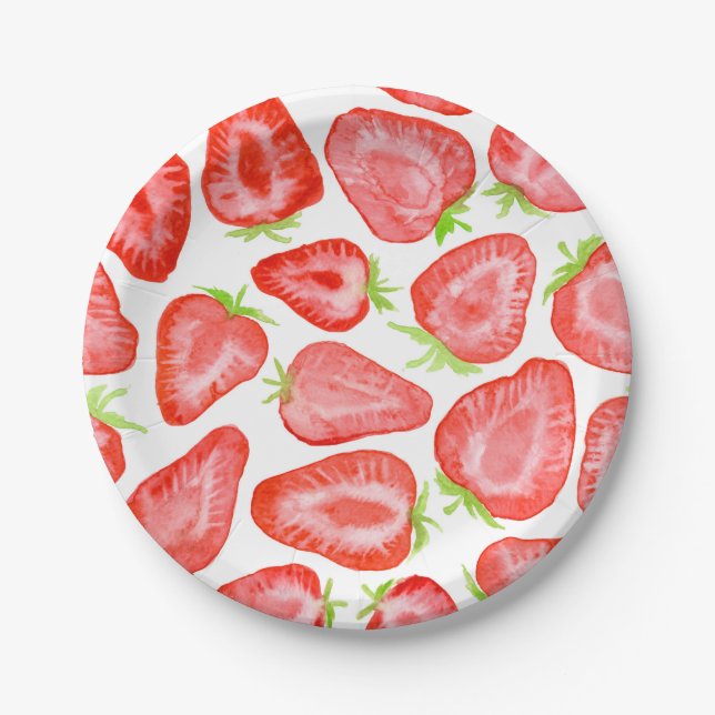 Watercolor strawberry slices pattern paper plate (Front)