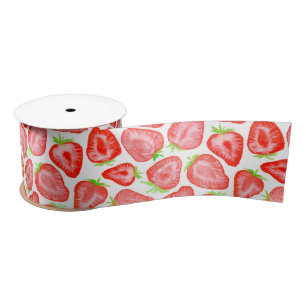 Watercolor strawberry slices pattern satin ribbon