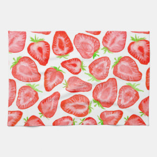 Watercolor strawberry slices pattern tea towel