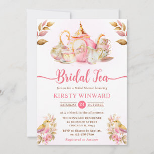 Watercolor Strawberry Tea Party Bridal Shower Invitation