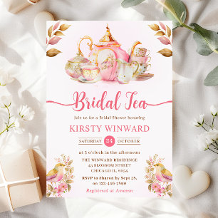 Watercolor Strawberry Tea Party Bridal Shower Invitation